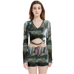 Sea-island-castle-landscape Velvet Wrap Crop Top And Shorts Set by Sudhe