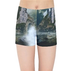 Sea-island-castle-landscape Kids  Sports Shorts by Sudhe