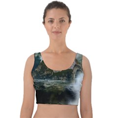 Sea-island-castle-landscape Velvet Crop Top by Sudhe