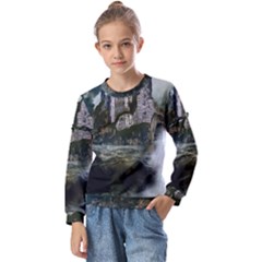 Sea-island-castle-landscape Kids  Long Sleeve Tee With Frill 