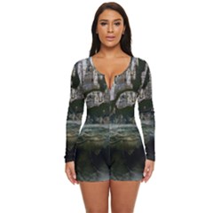 Sea-island-castle-landscape Long Sleeve Boyleg Swimsuit