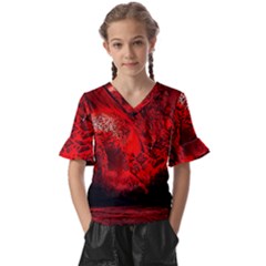 Planet-hell-hell-mystical-fantasy Kids  V-neck Horn Sleeve Blouse