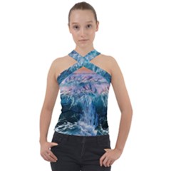 Sea-waves-ocean-water-beach-surf Cross Neck Velour Top