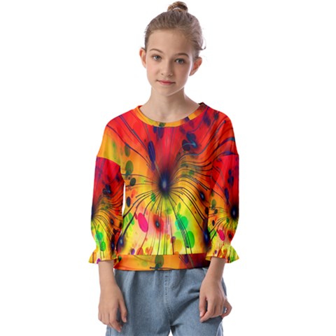 Color-background-structure-lines Kids  Cuff Sleeve Top by Sudhe