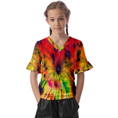 Color-background-structure-lines Kids  V-neck Horn Sleeve Blouse by Sudhe