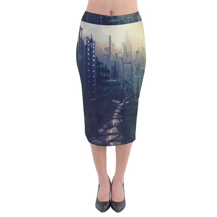 Apocalypse-post-apocalyptic Velvet Midi Pencil Skirt