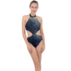 Apocalypse-post-apocalyptic Halter Side Cut Swimsuit by Sudhe