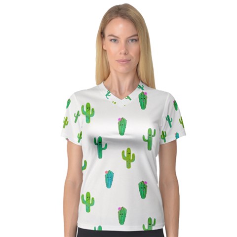 Funny Cacti With Muzzles V-neck Sport Mesh Tee by SychEva