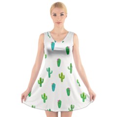 Funny Cacti With Muzzles V-neck Sleeveless Dress by SychEva