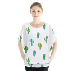 Funny Cacti With Muzzles Batwing Chiffon Blouse