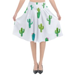 Funny Cacti With Muzzles Flared Midi Skirt by SychEva