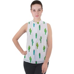 Funny Cacti With Muzzles Mock Neck Chiffon Sleeveless Top by SychEva