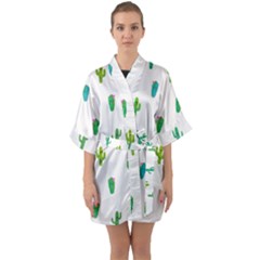 Funny Cacti With Muzzles Half Sleeve Satin Kimono  by SychEva