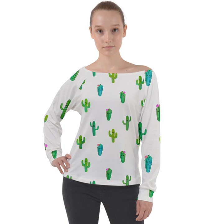 Funny Cacti With Muzzles Off Shoulder Long Sleeve Velour Top