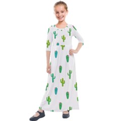 Funny Cacti With Muzzles Kids  Quarter Sleeve Maxi Dress by SychEva