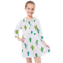 Funny Cacti With Muzzles Kids  Quarter Sleeve Shirt Dress by SychEva