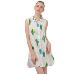 Funny Cacti With Muzzles Sleeveless Shirt Dress by SychEva