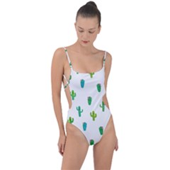 Funny Cacti With Muzzles Tie Strap One Piece Swimsuit by SychEva