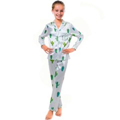 Funny Cacti With Muzzles Kid s Satin Long Sleeve Pajamas Set