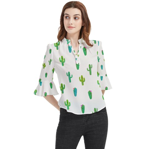 Funny Cacti With Muzzles Loose Horn Sleeve Chiffon Blouse by SychEva