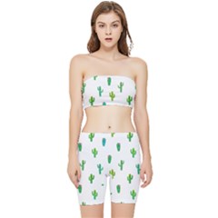 Funny Cacti With Muzzles Stretch Shorts And Tube Top Set