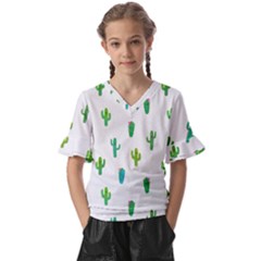 Funny Cacti With Muzzles Kids  V-neck Horn Sleeve Blouse