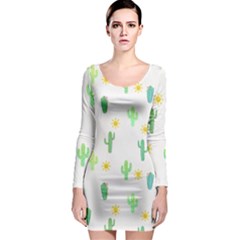 Green Cacti With Sun Long Sleeve Bodycon Dress by SychEva