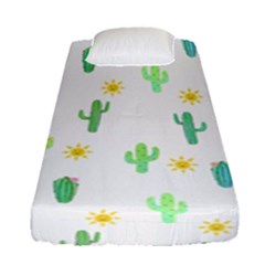 Green Cacti With Sun Fitted Sheet (single Size) by SychEva