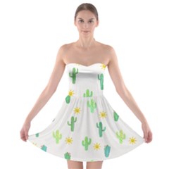 Green Cacti With Sun Strapless Bra Top Dress by SychEva