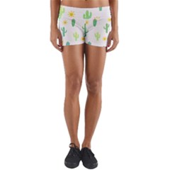 Green Cacti With Sun Yoga Shorts by SychEva