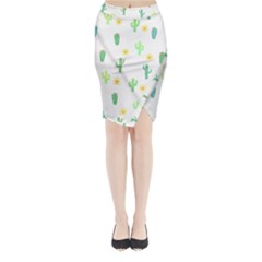 Green Cacti With Sun Midi Wrap Pencil Skirt by SychEva