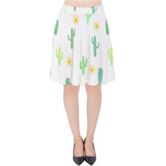 Green Cacti With Sun Velvet High Waist Skirt by SychEva