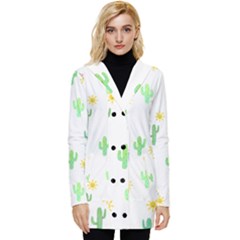 Green Cacti With Sun Button Up Hooded Coat 