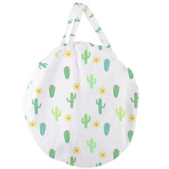 Green Cacti With Sun Giant Round Zipper Tote by SychEva