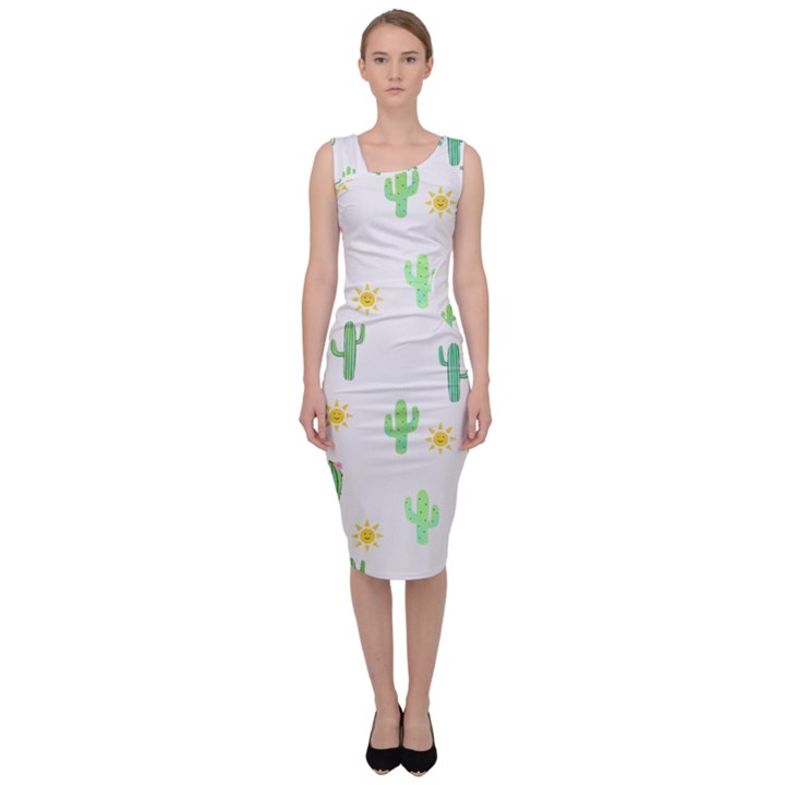 Green Cacti With Sun Sleeveless Pencil Dress