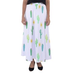 Green Cacti With Sun Flared Maxi Skirt by SychEva