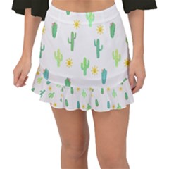 Green Cacti With Sun Fishtail Mini Chiffon Skirt by SychEva