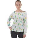 Green Cacti With Sun Off Shoulder Long Sleeve Velour Top View1