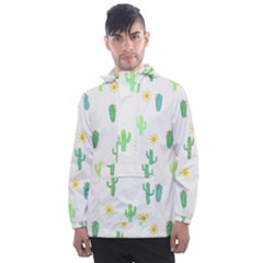 Green Cacti With Sun Men s Front Pocket Pullover Windbreaker by SychEva