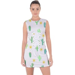 Green Cacti With Sun Lace Up Front Bodycon Dress by SychEva