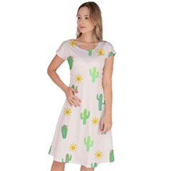 Green Cacti With Sun Classic Short Sleeve Dress by SychEva