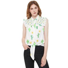 Green Cacti With Sun Frill Detail Shirt by SychEva