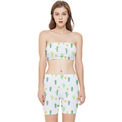 Green Cacti With Sun Stretch Shorts And Tube Top Set by SychEva