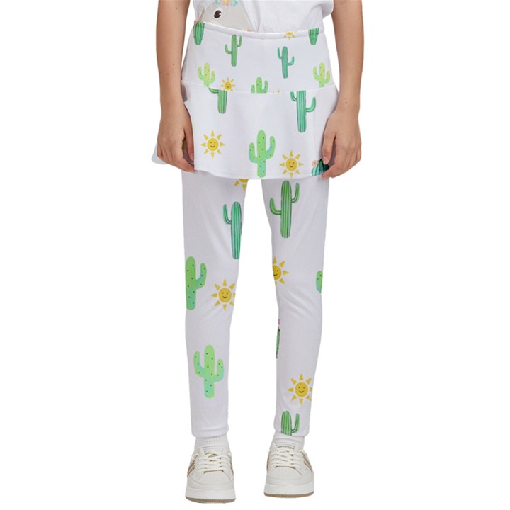 Green Cacti With Sun Kids  Skirted Pants