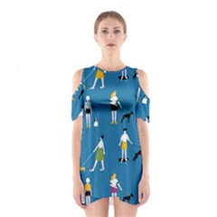 Girls Walk With Their Dogs Shoulder Cutout One Piece Dress by SychEva