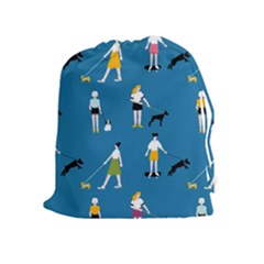 Girls Walk With Their Dogs Drawstring Pouch (xl) by SychEva