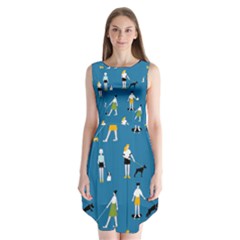 Girls Walk With Their Dogs Sleeveless Chiffon Dress   by SychEva