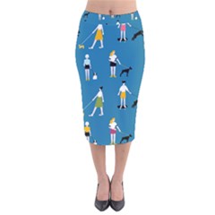 Girls Walk With Their Dogs Velvet Midi Pencil Skirt by SychEva