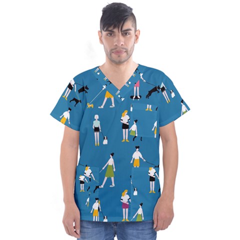 Girls Walk With Their Dogs Men s V-neck Scrub Top by SychEva