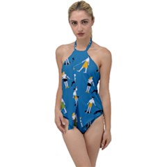 Girls Walk With Their Dogs Go With The Flow One Piece Swimsuit by SychEva